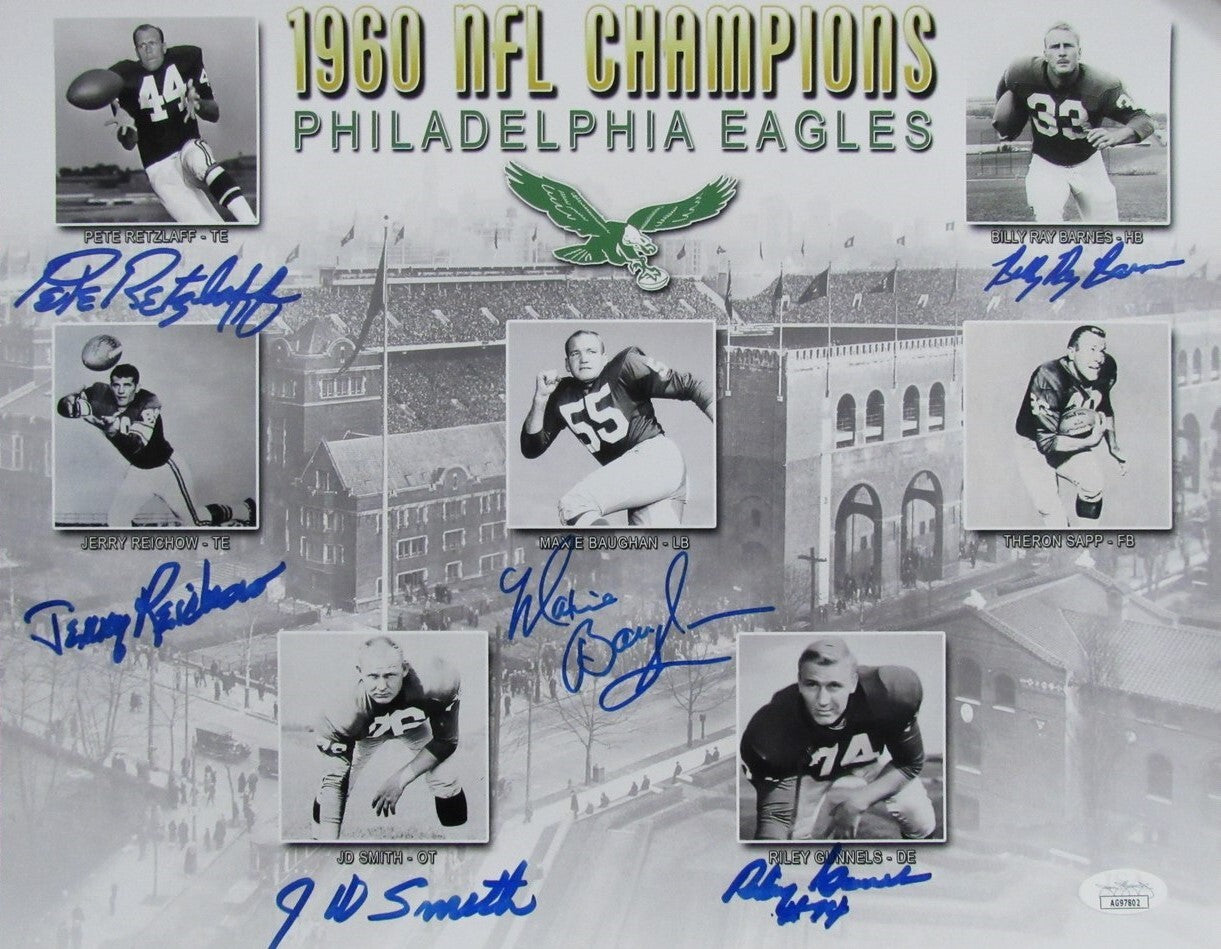 Philadelphia Eagles Multi-Autographed 1960 Nfl Champions 11X14 Photo Jsa 178300