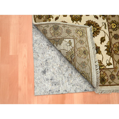 2'6"X6'2" White Rajasthan Leaf Design Hand Knotted Wool & Silk Runner Rug