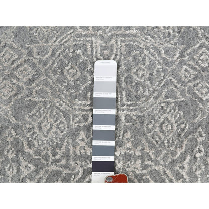 2'5"X12'1" Gray Fine Jacquard Hand Loomed Runner Wool And Art Silk Rug