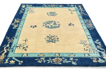 Handmade Kazak Oushak Rug 5X6 Ft Bordered Modern