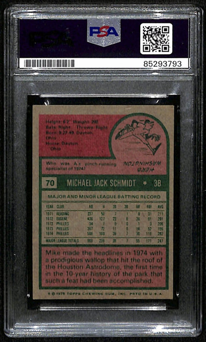 Mike Schmidt Hof Signed/Autographed 1975 Topps Card #70 Phillies Psa/Dna 190631