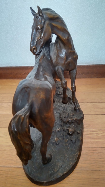 Pierre-Jules Mne "Deux Chevaux" Original Bronze Horse Sculpture 42Cm Signed