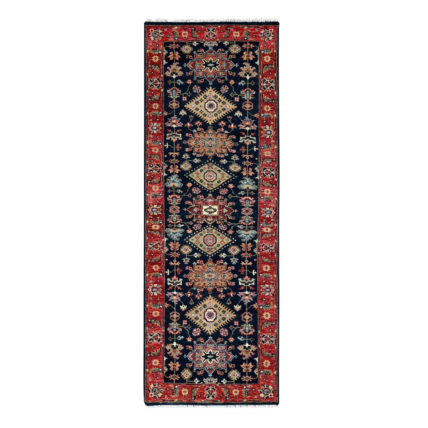 2'9"X8' Blue Karjihooz Medallions Design Hand Knotted Wool Runner Rug