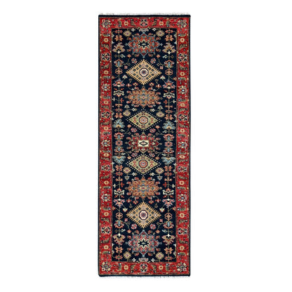 2'9"X8' Blue Karjihooz Medallions Design Hand Knotted Wool Runner Rug
