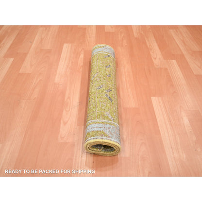 2'1"X3'2" Golden Yellow Pinecone Design 100% Wool Hand Knotted Rug