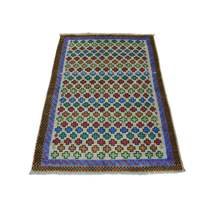 3'4"X4'9" Hand Made All Over Design Pure Wool Colorful Afghan Tribal Rug