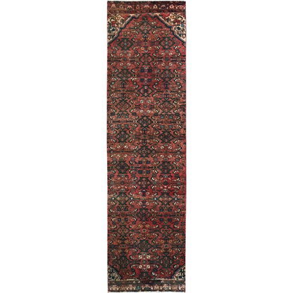 2'5"X9'4" Red Vintage Zoroastrian Khamadan Hand Knotted All Wool Runner Rug