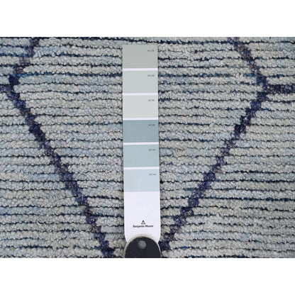 2'5"X10'3" Blue Geometric Moroccan Weave Hand Knotted Wool Runner Rug