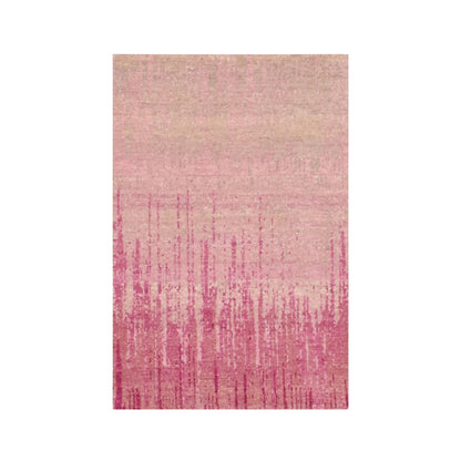 2'x3'2" Pink Vertical Ombre Design Natural Wool Hand Knotted Oriental Rug