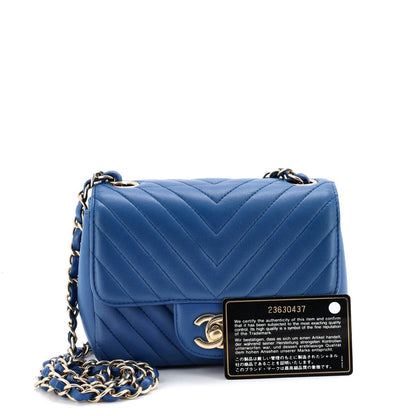 Chanel Square Classic Single Flap Bag Chevron Lambskin Mini