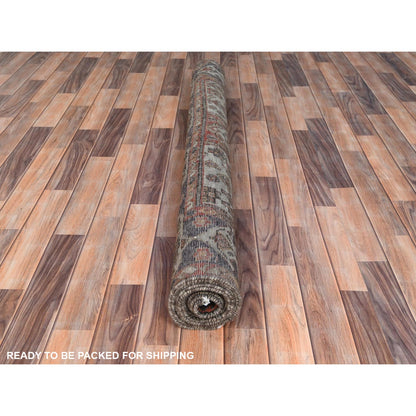 5'3"X10'10" Brown Worn Wool Hand Knotted Vintage Farsian Runner Rug