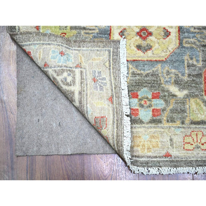 2'8"X11'10" Jet Gray Hand Knotted Pure Wool Fine Peshawar Runner Rug