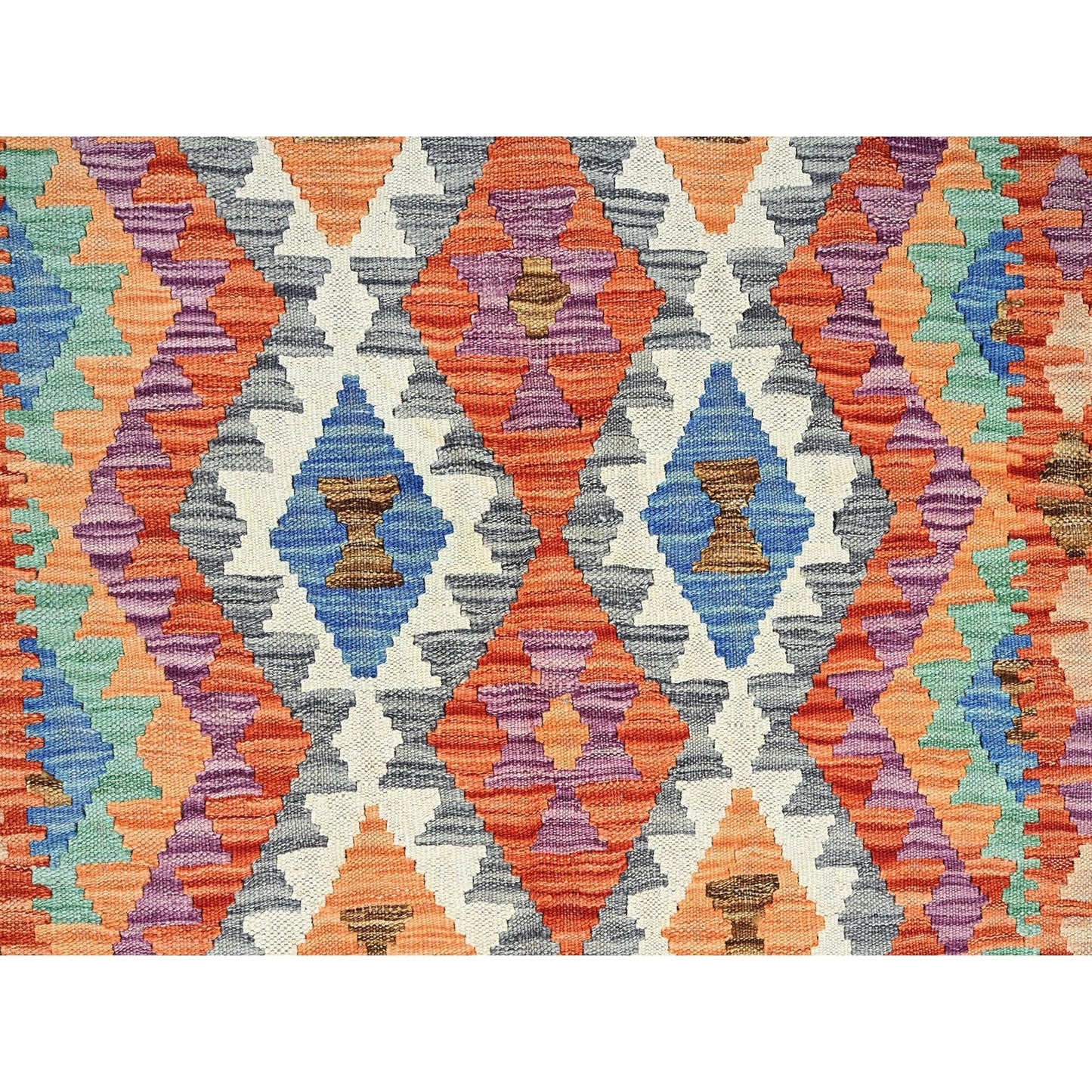 4'X6'3" Vivid Orange Hand Woven Flat Weave Afghan Kilim Pure Wool Rug
