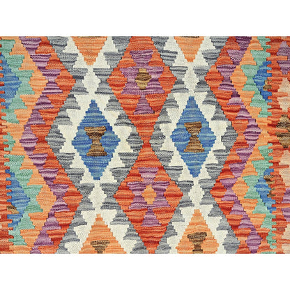 4'X6'3" Vivid Orange Hand Woven Flat Weave Afghan Kilim Pure Wool Rug