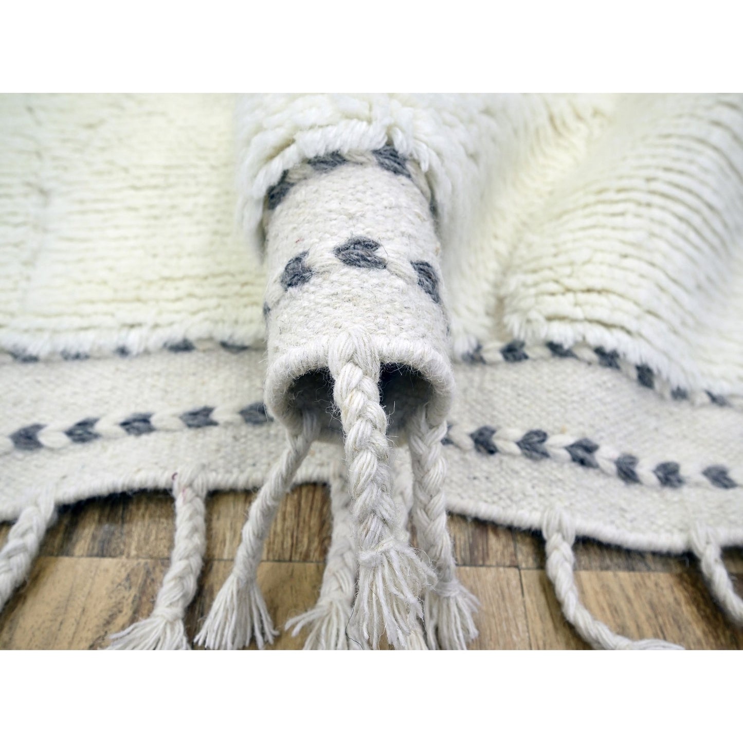 9'1"x12'3" White Moroccan Weave Natural Undyed Wool Hand Knotted Rug