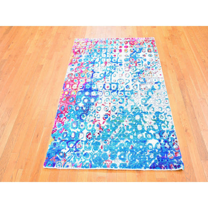 4'X6' The Peacock Sari Silk Colorful Hand Knotted Oriental Rug