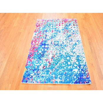 4'X6' The Peacock Sari Silk Colorful Hand Knotted Oriental Rug