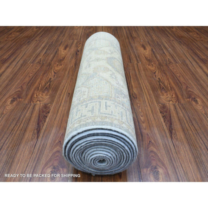 2'9"X18'9" Cream Hand Knotted White Wash Peshawar Wool Xl Runner Rug