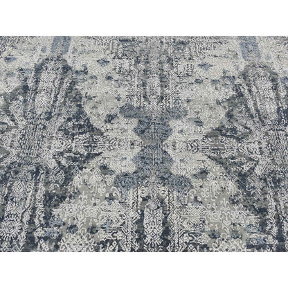 7'10"X10' Ash Gray Jewellery Design Wool And Silk Hand Knotted Rug
