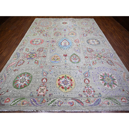 9'X12'2" Light Beige Soft Wool Hand Knotted Fine Peshawar Rug