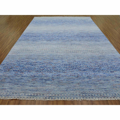 10'X14'4" Blue Pure Wool Hand Knotted Modern Chiaroscuro Collection Rug