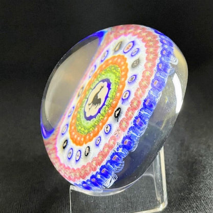 Antique Baccarat Crystal Paperweight 1971 Millefiori Blue Glass Big Size Flower