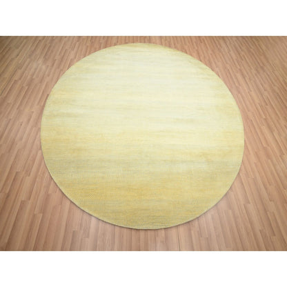 7'10"X7'10" Yellow Modern Grass Design Hand Knotted Wool-Silk Round Rug