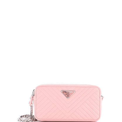 Prada Double Zip Wallet On Chain Crossbody Chevron Leather Mini