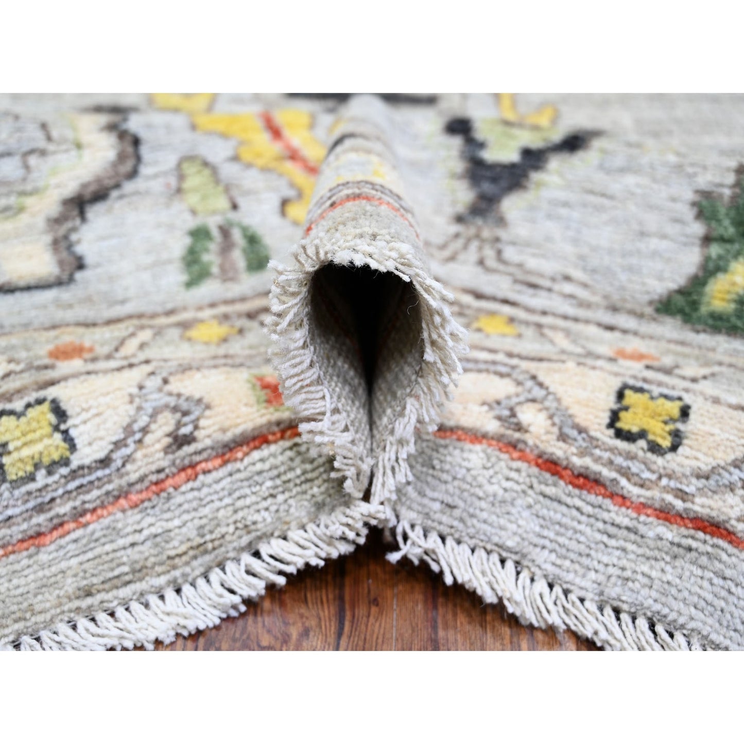 11'9"X11'9" Gray Afghan Angora Oushak Wool Hand Knotted Square Rug