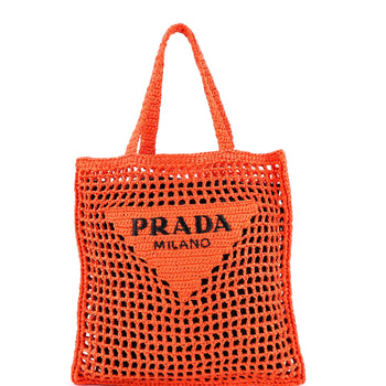 Prada Triangle Logo Open Tote Raffia