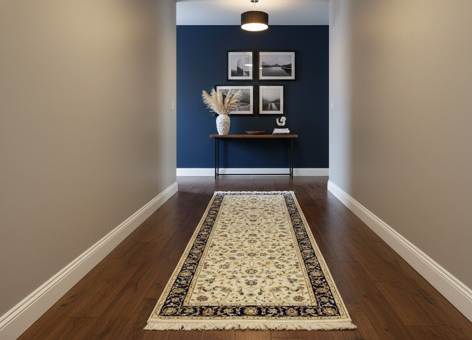 Handmade Indo-Nain Oriental Runner Rug Floral Design Hallway Carpet 2'8X8'1 ft