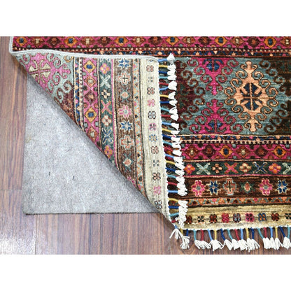 2'9"X7'10" Hand Knotted Beige Super Kazak Khorjin Design Wool Runner Rug