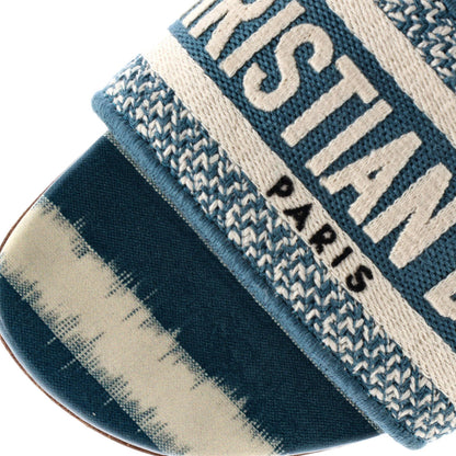 Christian Dior Women'S Dway Flat Sandals Embroidered Canvas