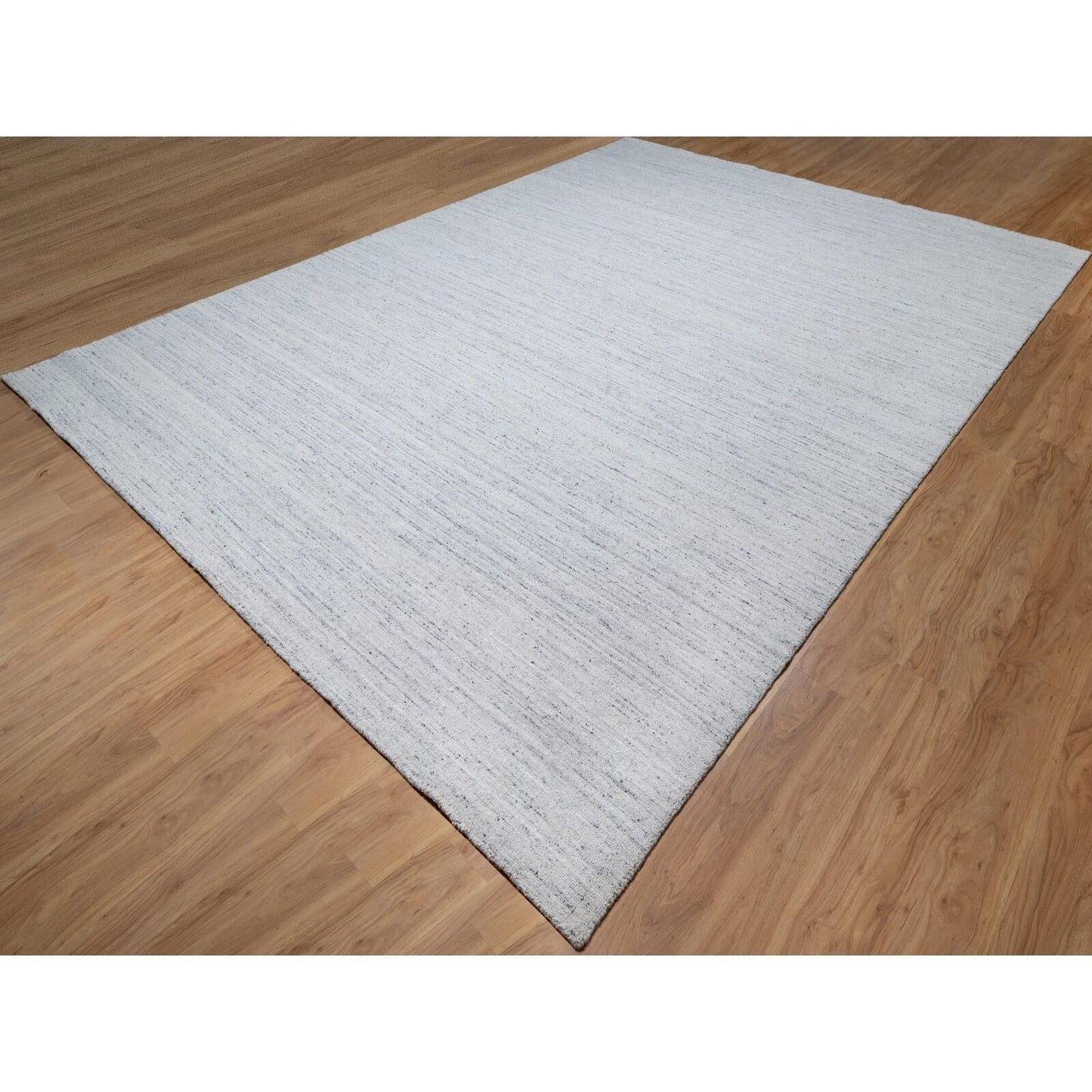 10'X13'10' Frost Gray Modern Striae Design Soft Wool Hand Loomed Rug