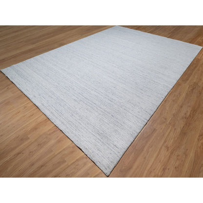 10'X13'10' Frost Gray Modern Striae Design Soft Wool Hand Loomed Rug