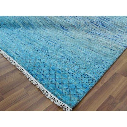 8'X9'10" Blue Pure Wool Hand Knotted Modern Chiaroscuro Collection Rug