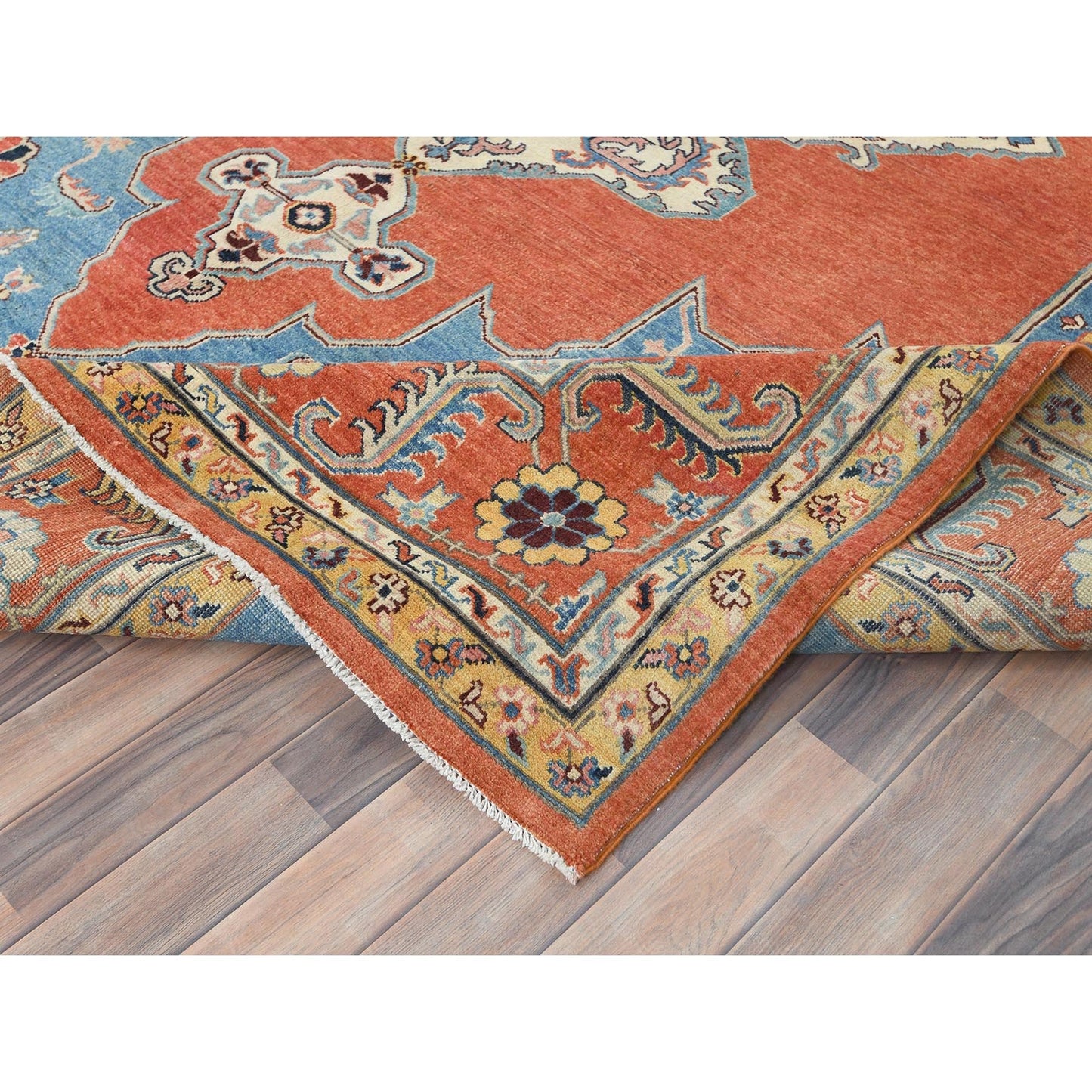 9'1"X11'8" Orange Afghan Peshawar Bookshaish Pure Wool Hand Knotted Rug