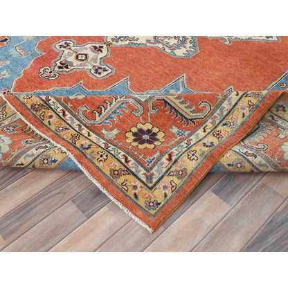9'1"X11'8" Orange Afghan Peshawar Bookshaish Pure Wool Hand Knotted Rug
