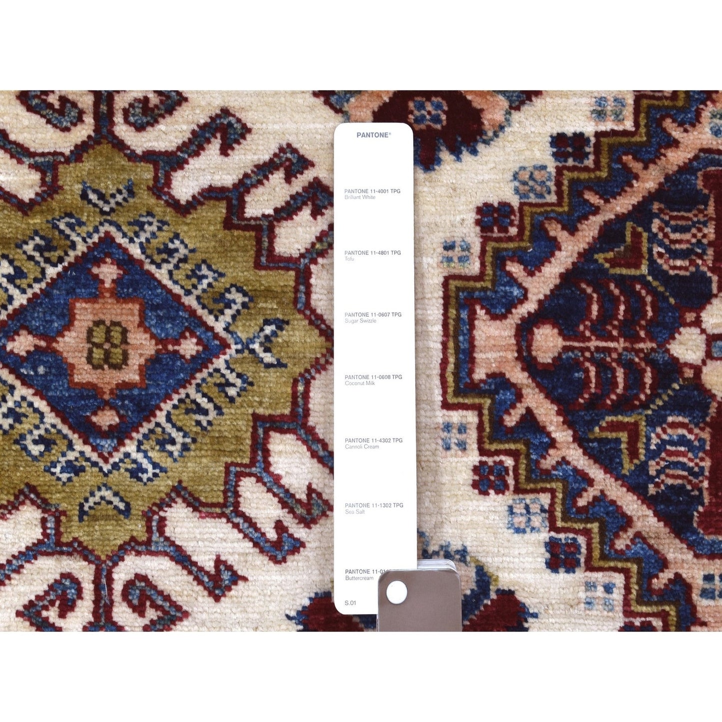 9'1"X12'4" Ivory Super Kazak Repetitive Medallions Wool Hand Knotted Rug
