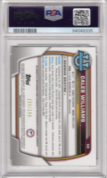 Caleb Williams 2022 Bowman University #50 Chrome Pros Auto Lava Refractor Psa 9