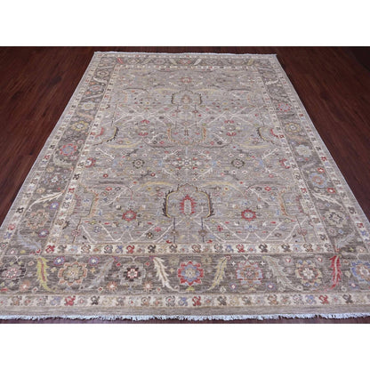 8'X9'9" Brown Peshawar Heris All Over Design Pure Wool Hand Knotted Rug