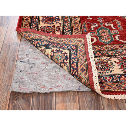 6'2"X8'6" Red Hand Knotted Afghan Super Kazak Medallions Design Wool Rug