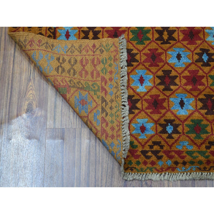 3'5"X4'10" Tribal Design Hand Made Pure Wool Colorful Afghan Village Rug