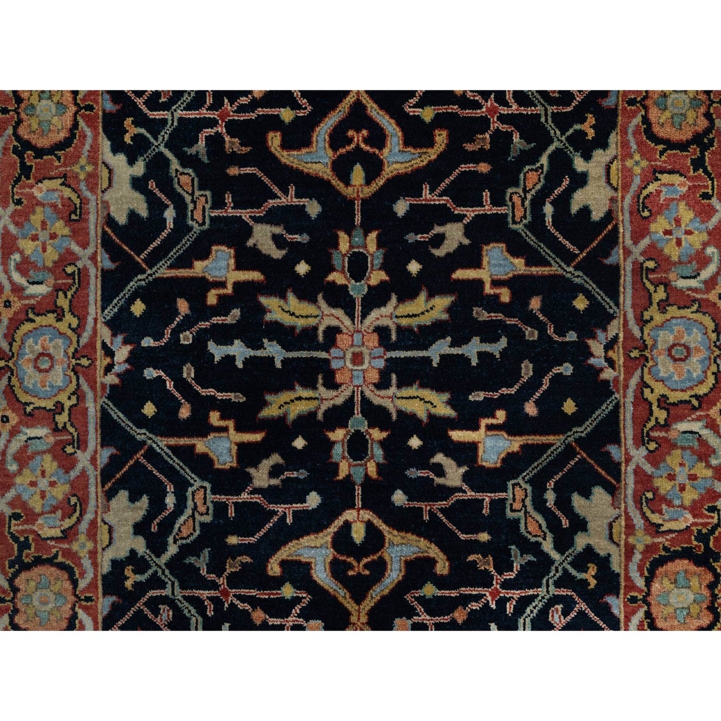 3'3"X5'3" Midnight Blue Antiqued Heris Re-Creation Hand Knotted Wool Rug