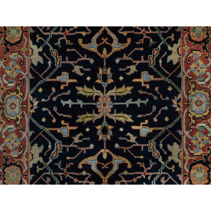 3'3"X5'3" Midnight Blue Antiqued Heris Re-Creation Hand Knotted Wool Rug