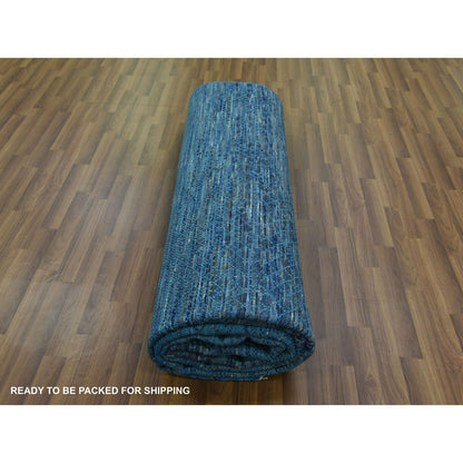 9'1"X11'10" Blue Pure Wool Hand Knotted Modern Chiaroscuro Collection Rug