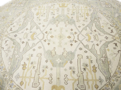Hand-Knotted Cream Oushak Floral Round Rug