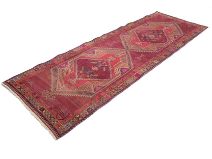 Oriental runner rug geometric tribal style carpet handmade vintage wool 4x11