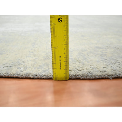 11'10"X11'10" Gray Abstract Design Wool And Silk Hand Knotted Round Rug