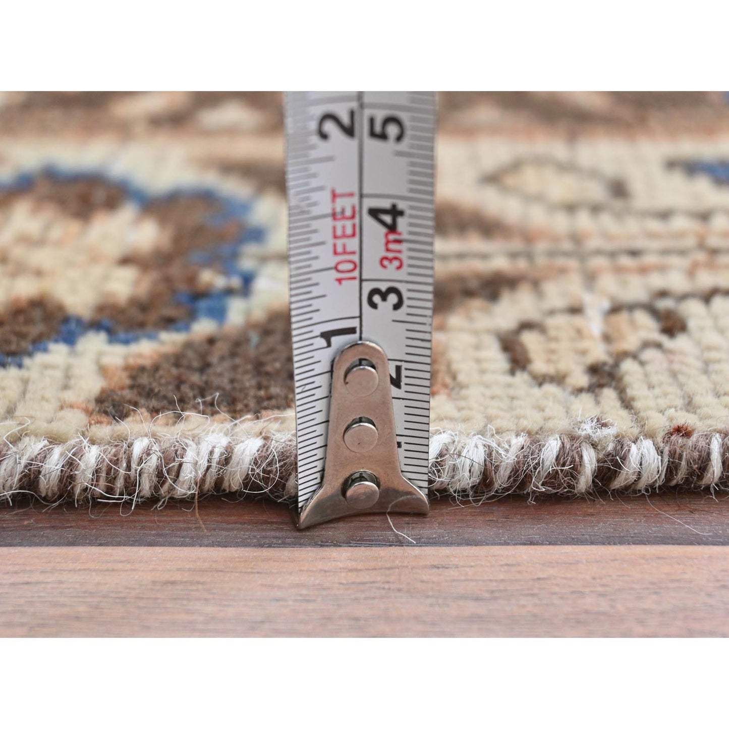 3'4"X10' Brown Vintage Farsian Amadan Pure Wool Hand Knotted Runner Rug